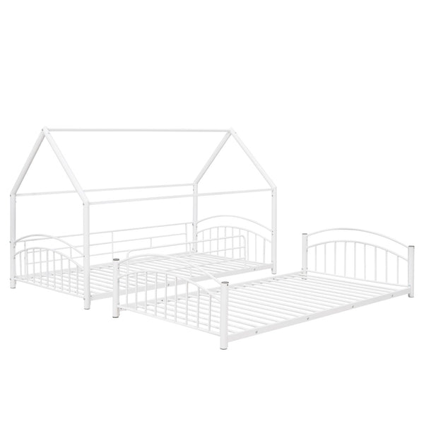 English Elm Twin Over Kids House Bunk Bed with Slide Powder Coated Metal Frame White MF313919AAK