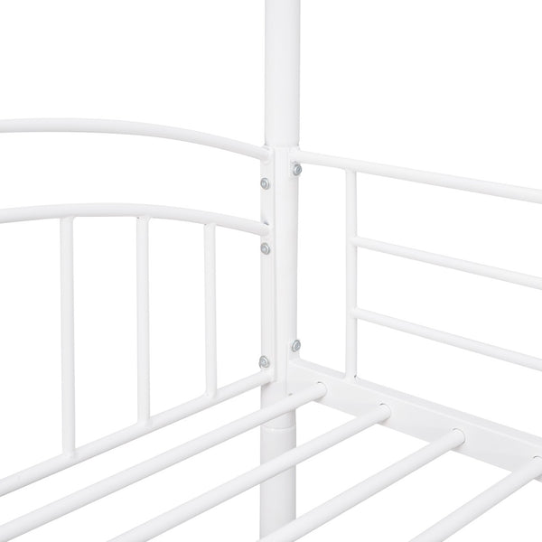 English Elm Twin Over Kids House Bunk Bed with Slide Powder Coated Metal Frame White MF313919AAK