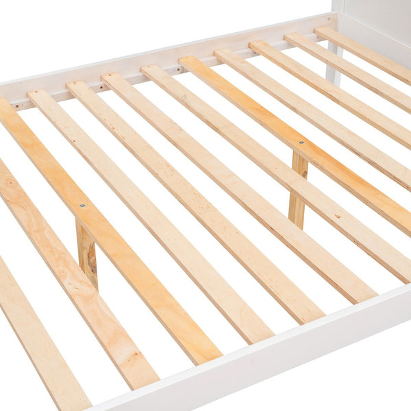 English Elm Twin Over Full Bunk Bed with Storage Staircase Built-in Shelves and Two Drawers White LT000228AAK-2