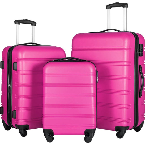 English Elm 3 Piece Abs Hardshell Spinner Luggage Set with Tsa Lock Expandable Travel Suitcases Pink PP191030AAH