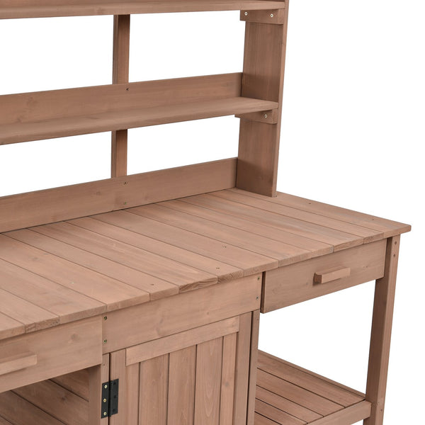 English Elm TOPMAX 66" Wooden Potting Bench with 36" Counter Height, 2 Drawers, Cabinet & Spacious Workstation Brown WF300211AAD
