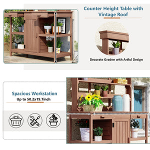 English Elm TOPMAX 66" Wooden Potting Bench with 36" Counter Height, 2 Drawers, Cabinet & Spacious Workstation Brown WF300211AAD