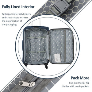 English Elm Softside Expandable Spinner Luggage 3 Piece Set with Tsa Lock and 360 Wheels Dark Blue PP283608AAM