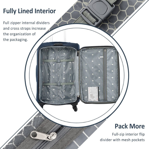 English Elm Softside Expandable Spinner Luggage 3 Piece Set with Tsa Lock and 360 Wheels Dark Blue PP283608AAM