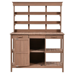 English Elm TOPMAX 66" Wooden Potting Bench with 36" Counter Height, 2 Drawers, Cabinet & Spacious Workstation Brown WF300211AAD