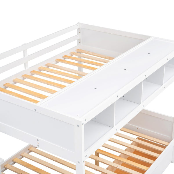 English Elm Twin Over Full Bunk Bed with Storage Staircase Built-in Shelves and Two Drawers White LT000228AAK-2
