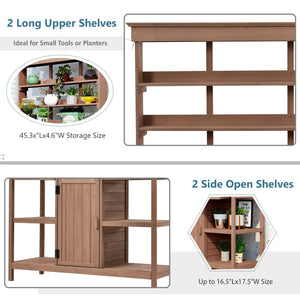 English Elm TOPMAX 66" Wooden Potting Bench with 36" Counter Height, 2 Drawers, Cabinet & Spacious Workstation Brown WF300211AAD