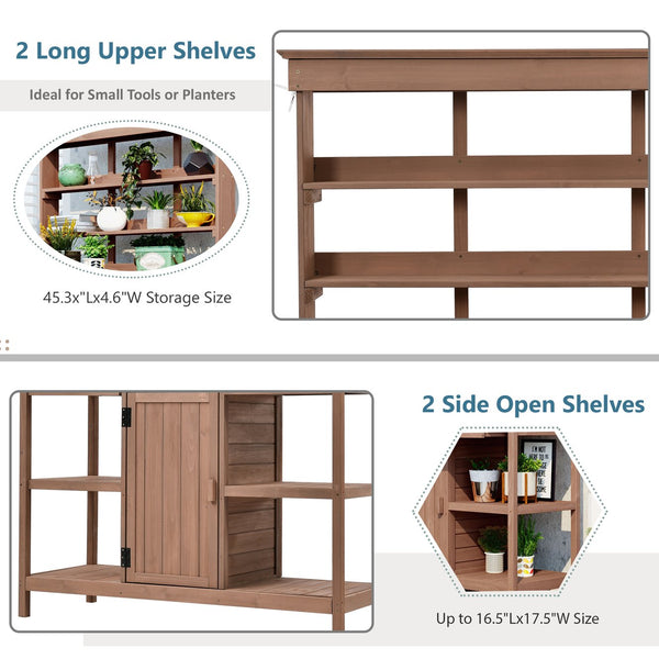 English Elm TOPMAX 66" Wooden Potting Bench with 36" Counter Height, 2 Drawers, Cabinet & Spacious Workstation Brown WF300211AAD