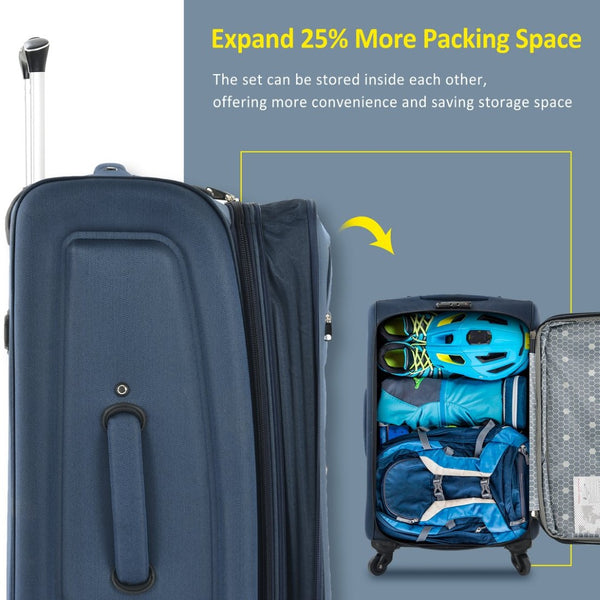 English Elm Softside Expandable Spinner Luggage 3 Piece Set with Tsa Lock and 360 Wheels Dark Blue PP283608AAM