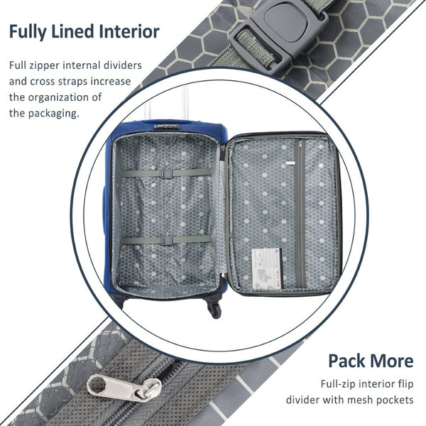 English Elm Softside Expandable Spinner Luggage 3 Piece Set with Tsa Lock and 360 Wheels Blue PP283608AAC