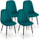 English Elm Dark Green Velvet Tufted Accent Chairs With Golden Color Metal Legs, Modern Dining Chairs For Living Room,Set Of 4