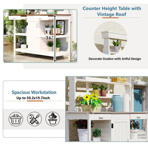English Elm TOPMAX 66" Wooden Potting Bench with 36" Counter Height, 2 Drawers, Cabinet & Spacious Workstation White WF300211AAK