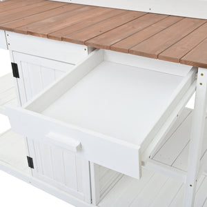 English Elm TOPMAX 66" Wooden Potting Bench with 36" Counter Height, 2 Drawers, Cabinet & Spacious Workstation White WF300211AAK