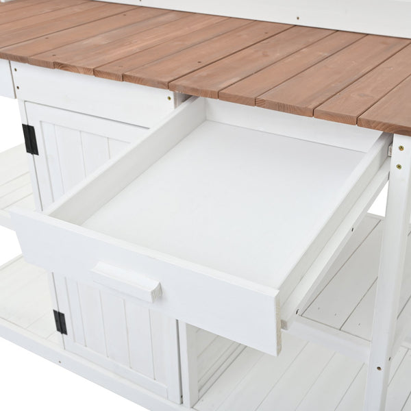 English Elm TOPMAX 66" Wooden Potting Bench with 36" Counter Height, 2 Drawers, Cabinet & Spacious Workstation White WF300211AAK