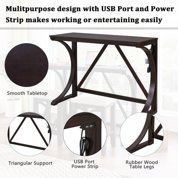 English Elm Topmax Farmhouse Counter Dining Set with Built-in Usb Charging and Upholstered Stools Espresso N717P352068P
