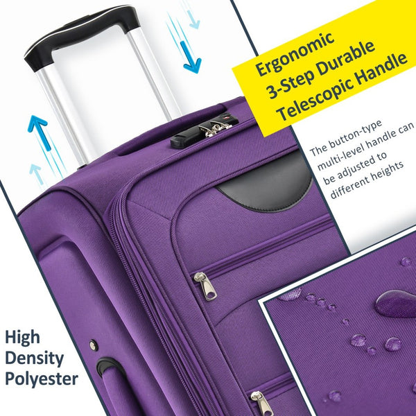 English Elm Softside Expandable Spinner Luggage 3 Piece Set with Tsa Lock and 360 Wheels Purple PP283608AAI