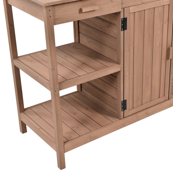 English Elm TOPMAX 66" Wooden Potting Bench with 36" Counter Height, 2 Drawers, Cabinet & Spacious Workstation Brown WF300211AAD
