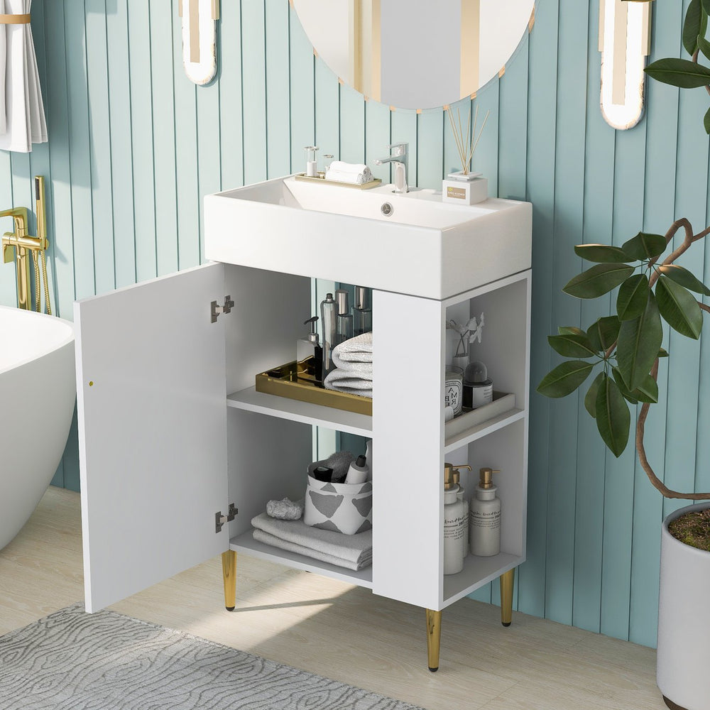 English Elm [Cabinet Only] 21.6" Bathroom vanity white with ample storage, solid wood & MDF, soft-close doors, space-saving design WF297781AAA