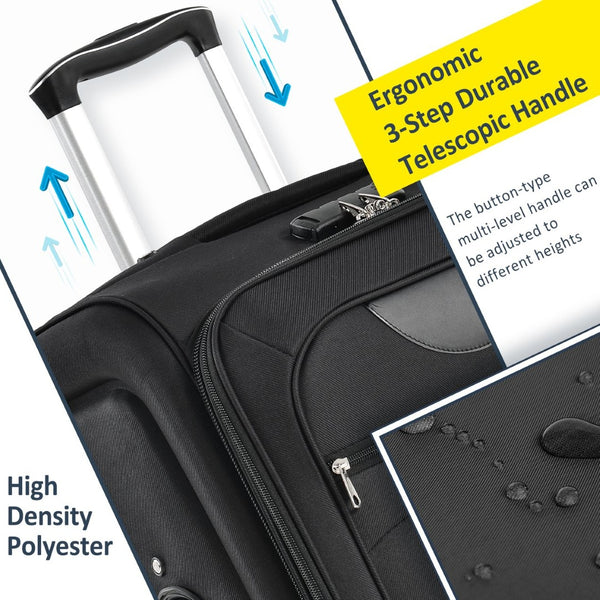 English Elm Softside Expandable Spinner Luggage 3 Piece Set with Tsa Lock and 360 Wheels Black PP283608AAB