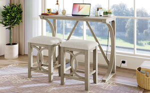 English Elm Topmax Farmhouse Counter Dining Set with Built-in Usb Charging and Upholstered Stools White N717P352068A