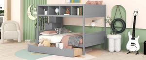 English Elm Twin Over Full Bunk Bed with Storage Staircase Built-in Shelves and Two Drawers Gray LT000228AAE-1