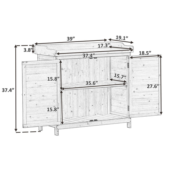 English Elm TOPMAX Rustic Fir Wood Potting Bench 39" with Galvanized Top, 2-Tier Shelves & Side Hooks, Black - Durable Garden Workstation N717P220218B