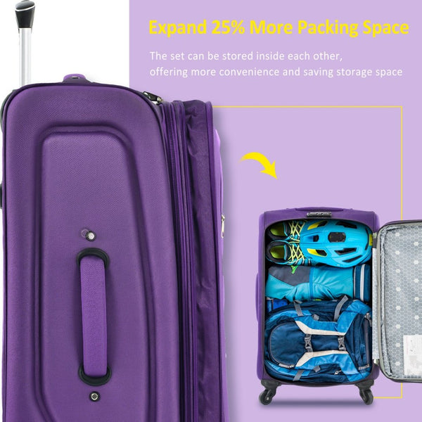 English Elm Softside Expandable Spinner Luggage 3 Piece Set with Tsa Lock and 360 Wheels Purple PP283608AAI