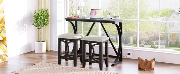 English Elm Topmax Farmhouse Counter Dining Set with Built-in Usb Charging and Upholstered Stools Espresso N717P352068P