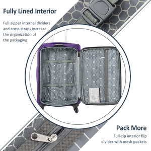 English Elm Softside Expandable Spinner Luggage 3 Piece Set with Tsa Lock and 360 Wheels Purple PP283608AAI
