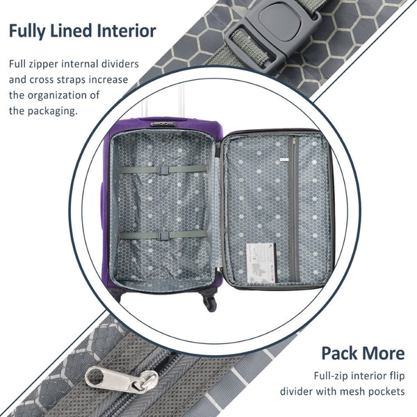 English Elm Softside Expandable Spinner Luggage 3 Piece Set with Tsa Lock and 360 Wheels Purple PP283608AAI