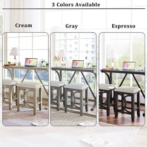 English Elm Topmax Farmhouse Counter Dining Set with Built-in Usb Charging and Upholstered Stools Espresso N717P352068P