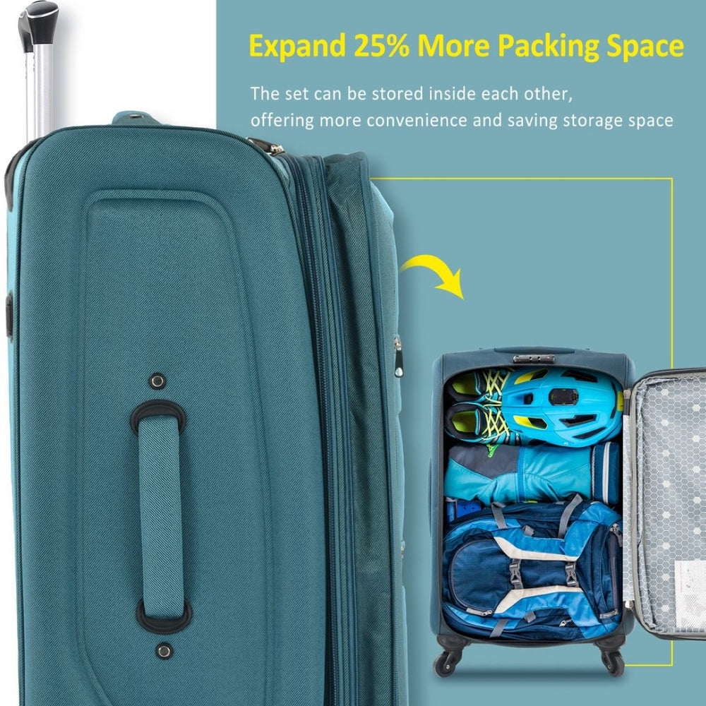 English Elm Softside Expandable Spinner Luggage 3 Piece Set with Tsa Lock and 360 Wheels Green PP283608AAF