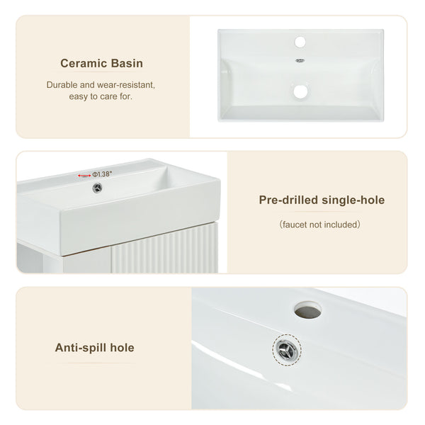 English Elm 21.6" White Ceramic Bathroom Vanity Sink — Compact 25.2x16.5x9.45 in, stain & heat resistant, eco-friendly elegance WF297780AAA