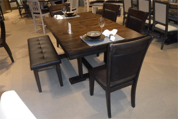 English Elm Transitional 6Pc Dining Set With Self-Storing Leaf & Upholstered Bench - Light Rustic Elegance! B011S00259-GIGA