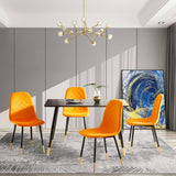 Orange Velvet Tufted Accent Chairs, Set of 4, Golden Metal Legs, Modern Dining Chairs