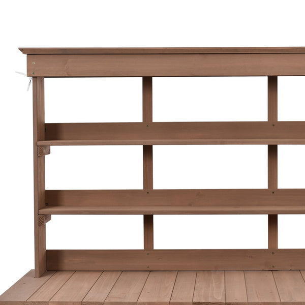 English Elm TOPMAX 66" Wooden Potting Bench with 36" Counter Height, 2 Drawers, Cabinet & Spacious Workstation Brown WF300211AAD