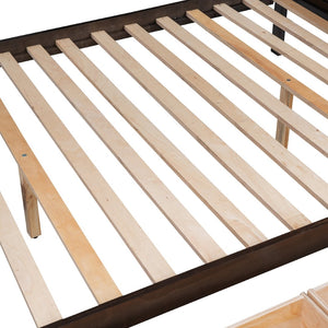 English Elm Twin Over Full Bunk Bed with Storage Staircase Built-in Shelves and Two Drawers Espresso LT000228AAP-2