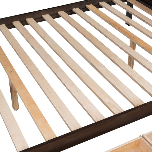 English Elm Twin Over Full Bunk Bed with Storage Staircase Built-in Shelves and Two Drawers Espresso LT000228AAP-2