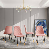 English Elm Pink Velvet Tufted Accent Chairs With Golden Color Metal Legs, Modern Dining Chairs For Living Room,Set Of 2