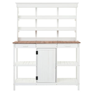 English Elm TOPMAX 66" Wooden Potting Bench with 36" Counter Height, 2 Drawers, Cabinet & Spacious Workstation White WF300211AAK