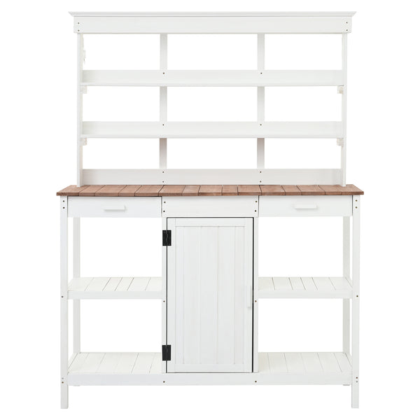 English Elm TOPMAX 66" Wooden Potting Bench with 36" Counter Height, 2 Drawers, Cabinet & Spacious Workstation White WF300211AAK