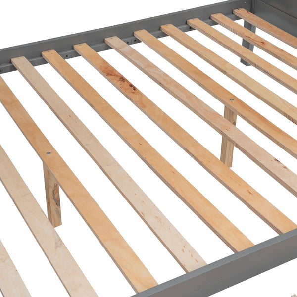 English Elm Twin Over Full Bunk Bed with Storage Staircase Built-in Shelves and Two Drawers Gray LT000228AAE-2
