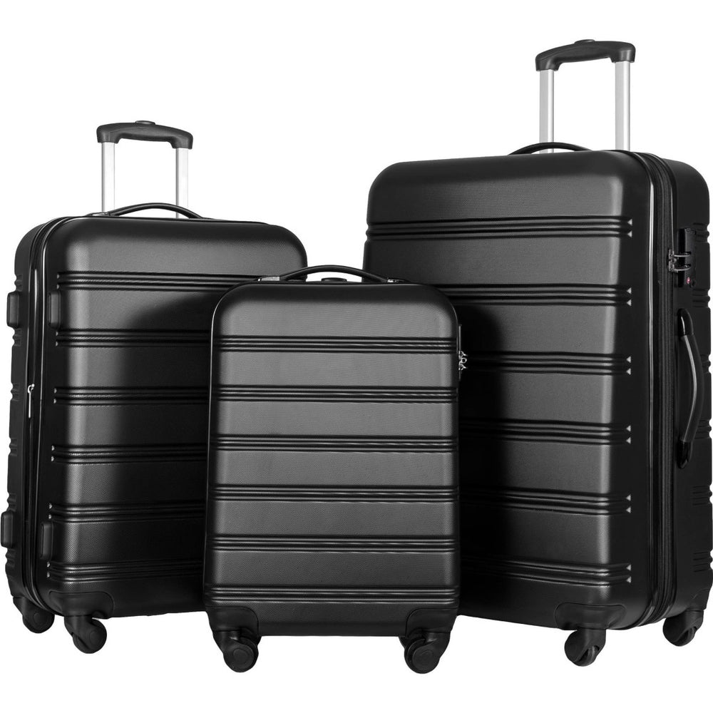 English Elm 3 Piece Abs Hardshell Spinner Luggage Set with Tsa Lock Expandable Travel Suitcases Black PP191030AAB