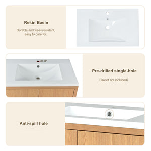English Elm 30" Bathroom Vanity with Sink, Solid Wood Frame, Large Undersink Storage, Minimalist Elegant Design Burly Wood WF319594AAA