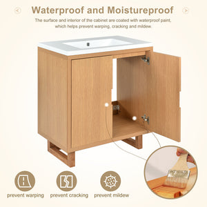 English Elm 30" Bathroom Vanity with Sink, Solid Wood Frame, Large Undersink Storage, Minimalist Elegant Design Burly Wood WF319594AAA