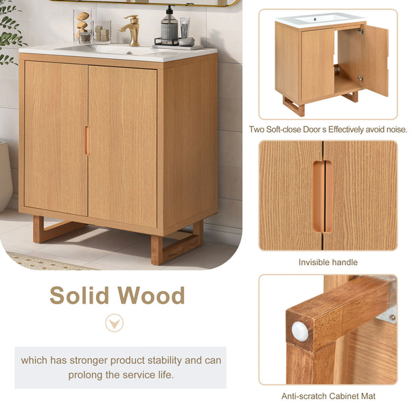 English Elm 30" Bathroom Vanity with Sink, Solid Wood Frame, Large Undersink Storage, Minimalist Elegant Design Burly Wood WF319594AAA