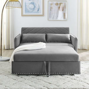 English Elm MH" Velvet Sleeper Sofa Bed with USB Port, Pull-Out 3-in-1 Convertible Futon, Storage Pocket & Pillows Grey W119362743