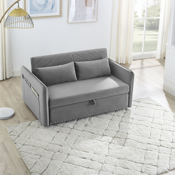 English Elm MH" Velvet Sleeper Sofa Bed with USB Port, Pull-Out 3-in-1 Convertible Futon, Storage Pocket & Pillows Grey W119362743