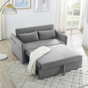 English Elm MH" Velvet Sleeper Sofa Bed with USB Port, Pull-Out 3-in-1 Convertible Futon, Storage Pocket & Pillows Grey W119362743