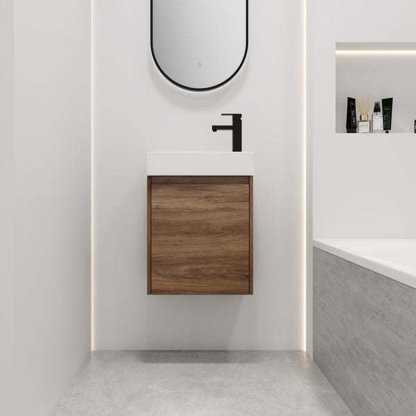 English Elm 18 Inch Floating Small Bathroom Vanity with Ceramic Basin, Eco-Friendly Plywood, Water-Resistant Storage W99966398